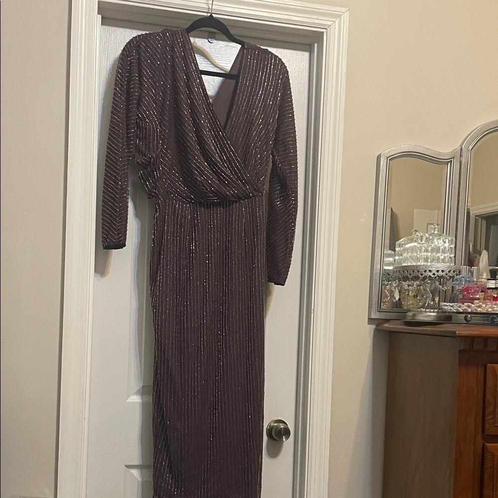 Elegant Purple Beaded Long Sleeve Dress